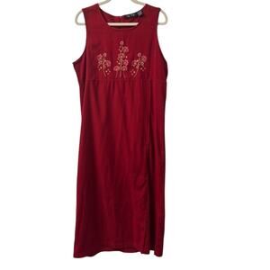 Vintage tip top embroidered Red Sleeveless Sheath Dress cottagecore large maxi
